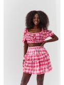 Short plaid skirt with ruffles, pink 4006 - Online store - Boutique